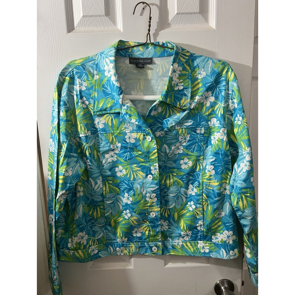 Northern Isles Women's Jacket Button Down Shirt‎ Tropical Long Sleeve Size XL